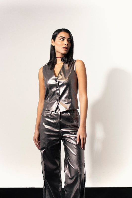Silver Leather Vest